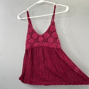 Y2K Charlotte Russe Crochet Babydoll Tank Top S Burgundy Wine Knit Fairy Boho